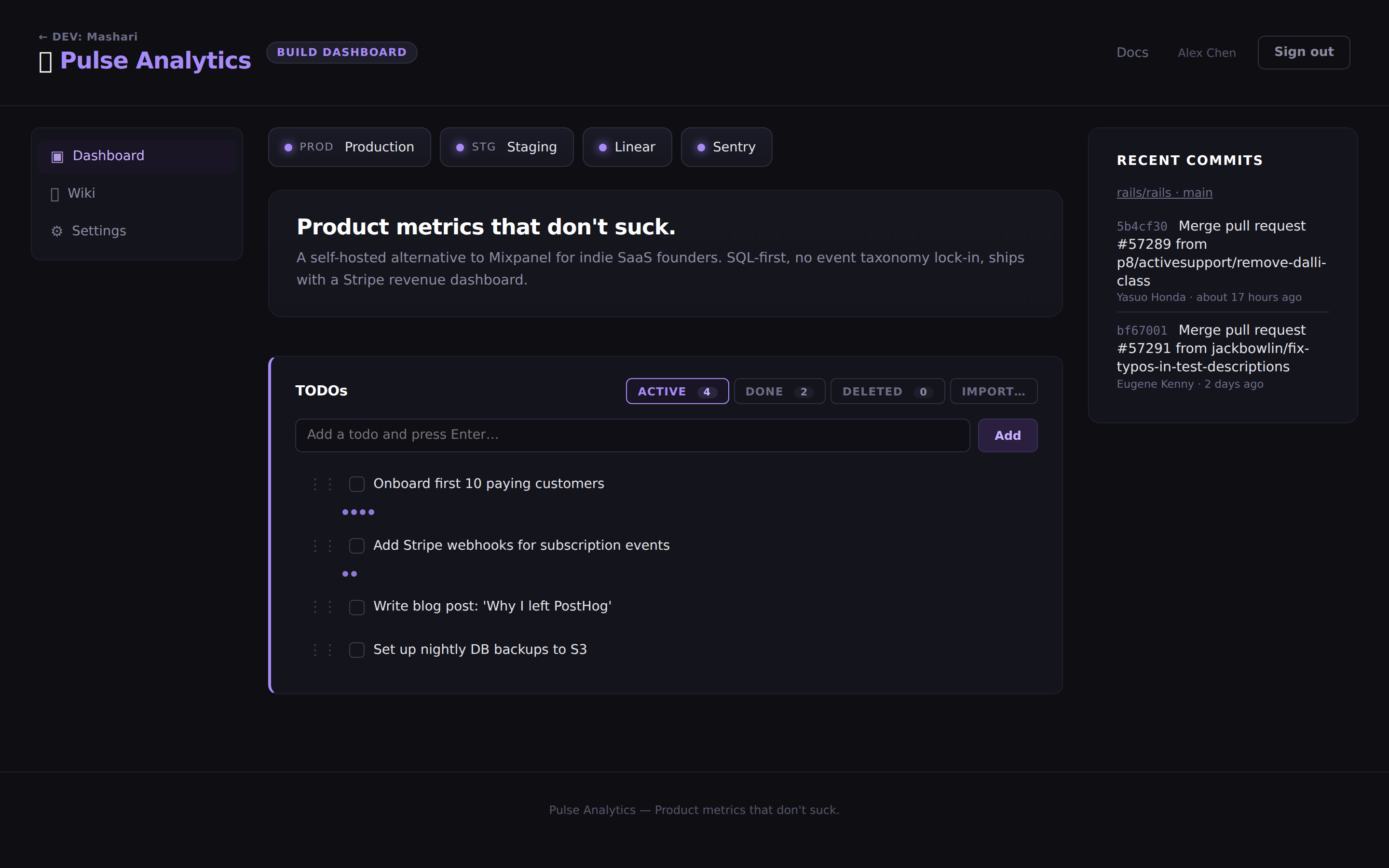 Per-project todos with drag-to-reorder and one-tap promote
