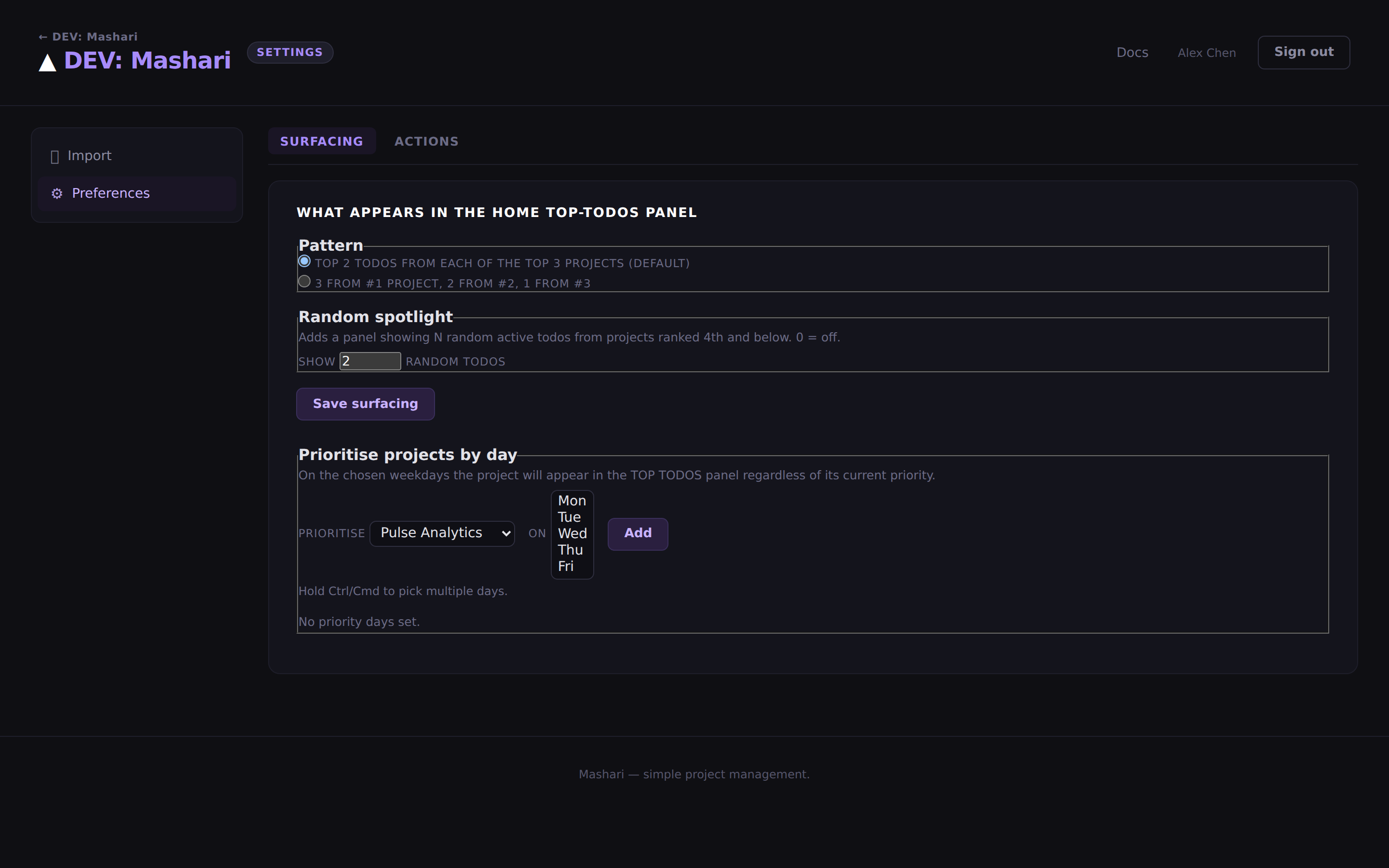 Action preferences - make the dashboard work the way you do